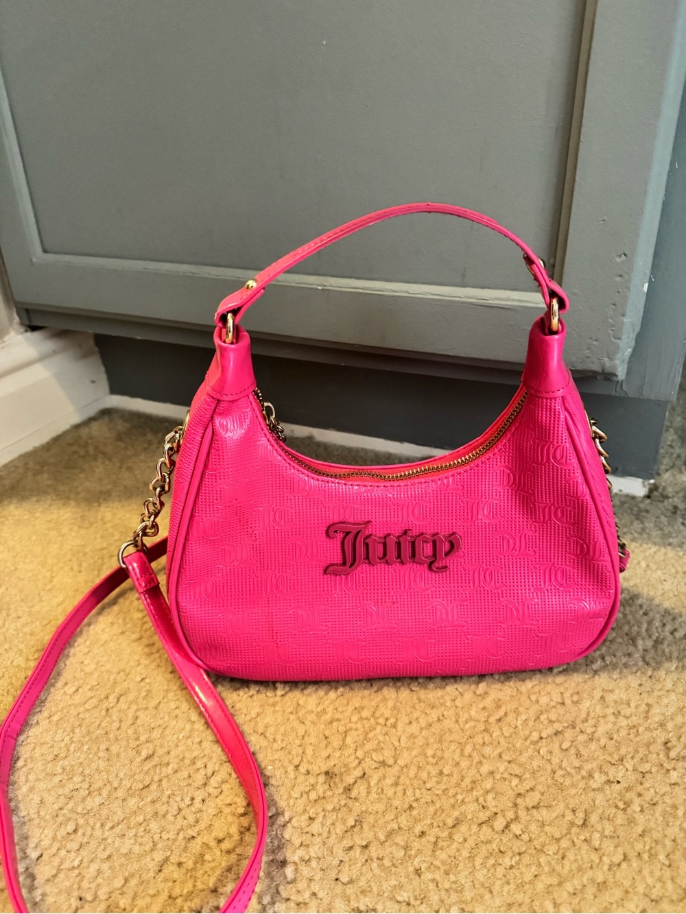 Juicy Couture Neon Pink Shoulder Bag with Chain Detail